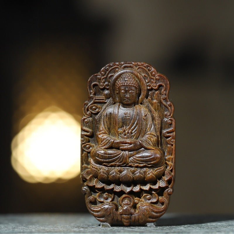 Protective Vairocana Buddha Pendant - Blessing & Peace - first front view of agarwood pendant