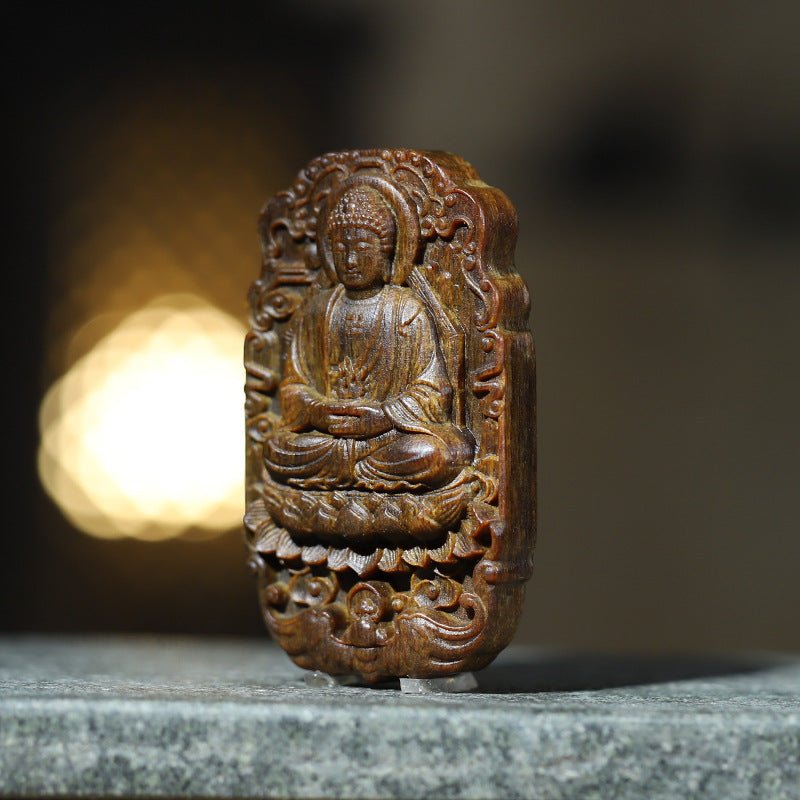 Protective Vairocana Buddha Pendant - Blessing & Peace - second front view of agarwood pendant