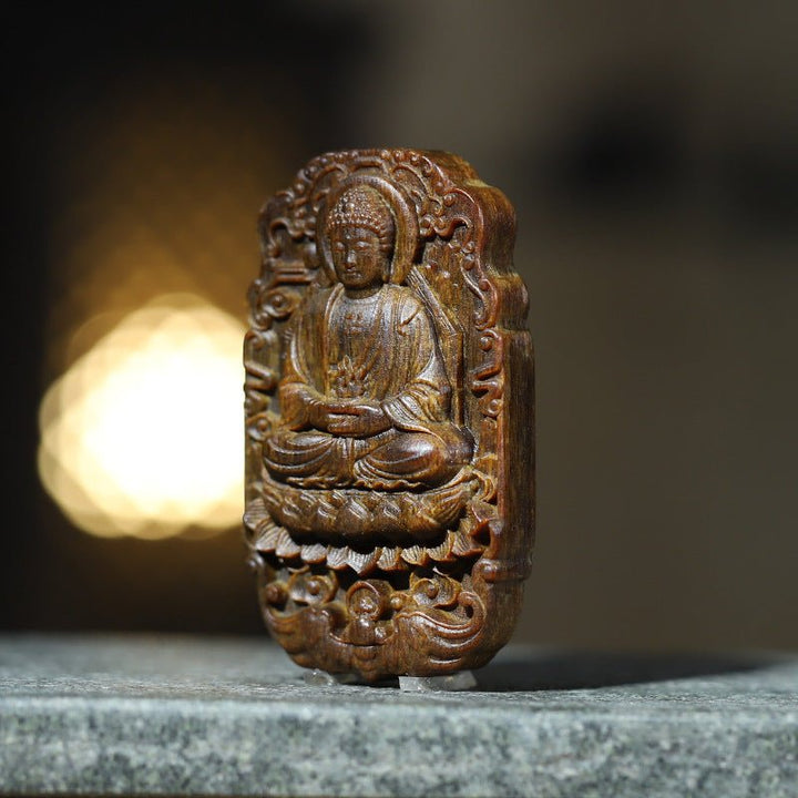 Protective Vairocana Buddha Pendant - Blessing &amp; Peace - second front view of agarwood pendant