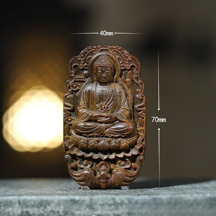 Protective Vairocana Buddha Pendant - Blessing &amp; Peace - third front view of agarwood pendant