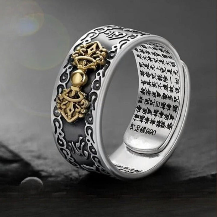 Protective Vajra His &amp; Hers Adjustable Rings - Grounded Confidence &amp; Calm - Staged shot of sterling sliver ring