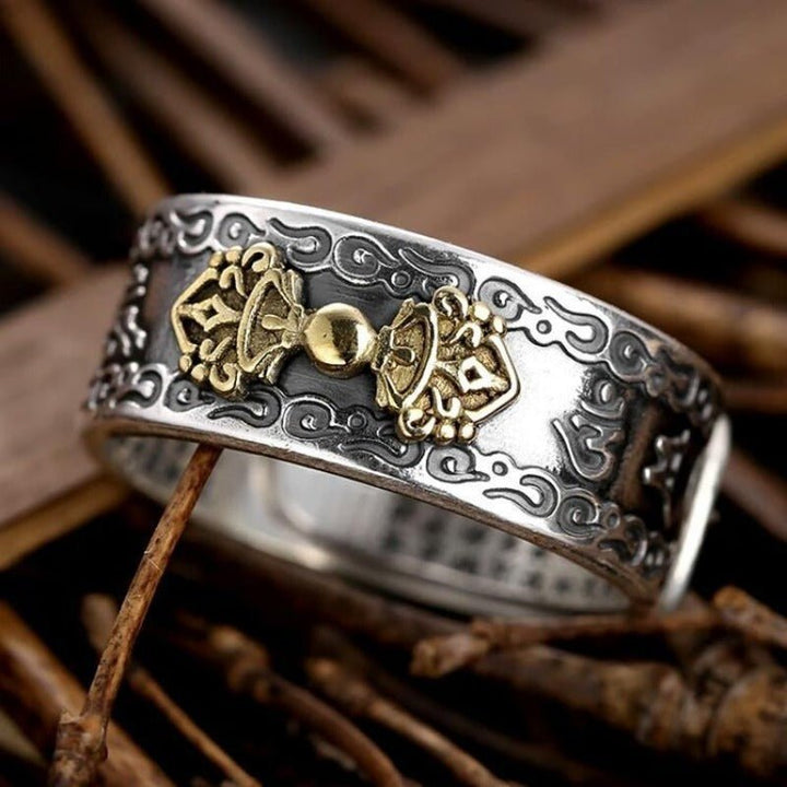 Protective Vajra His &amp; Hers Adjustable Rings - Grounded Confidence &amp; Calm - Close up shot of sterling sliver ring