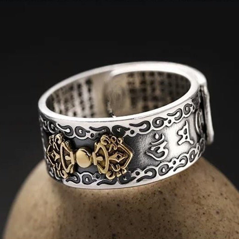 Protective Vajra His & Hers Adjustable Rings - Grounded Confidence & Calm -  Prop styling shot of sterling sliver ring