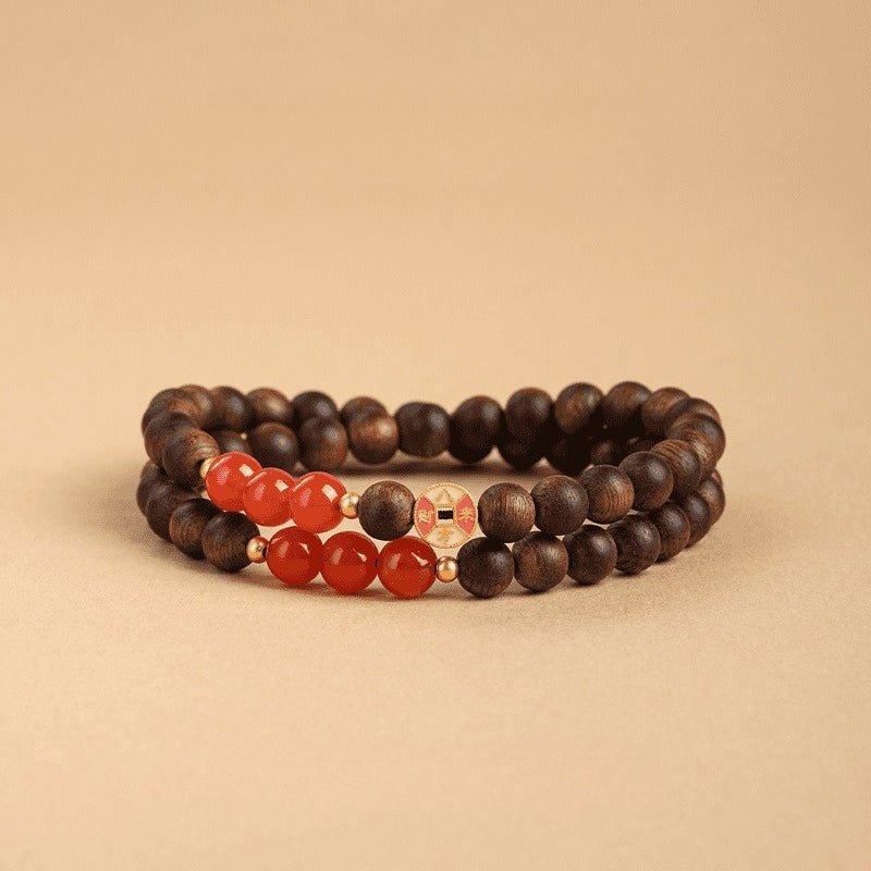 Serene Abundance Stackable Agarwood Bracelet - Spiritual Blessings &amp; Protection - Ancient Coins