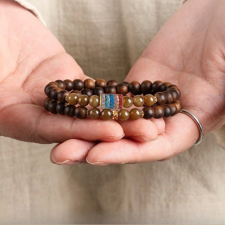 Serene Abundance Stackable Agarwood Bracelet - Spiritual Blessings &amp; Protection - Ancient Coins