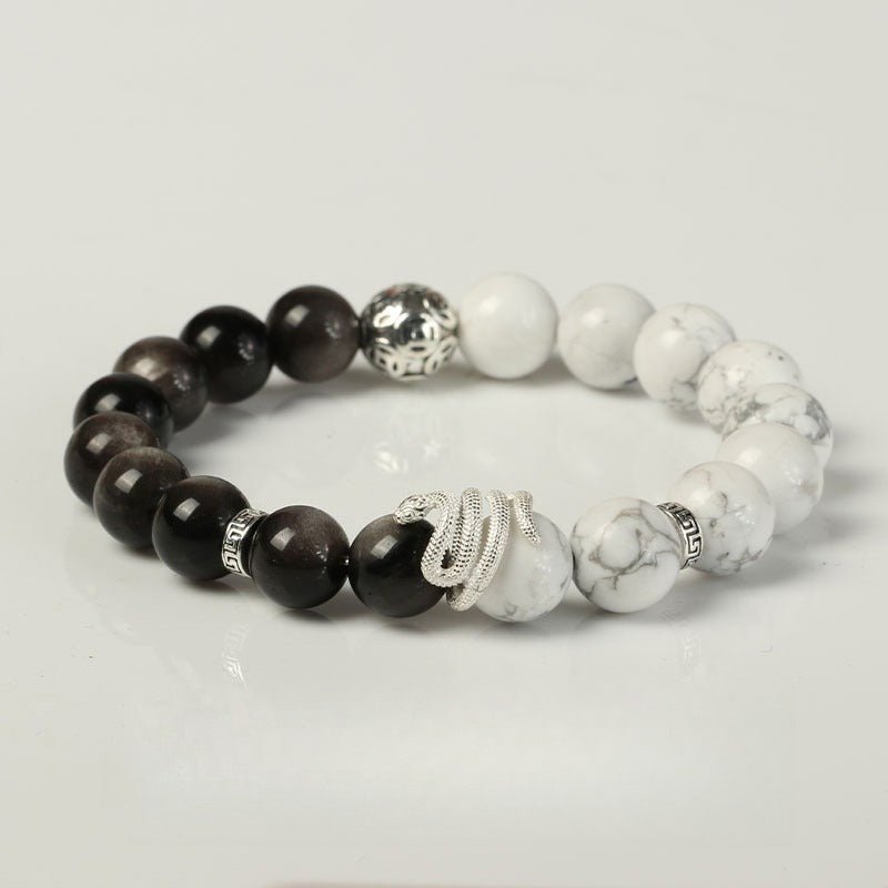 Serene Guardian Silver Sheen Obsidian Bracelet - Wisdom & Flow - front view shot