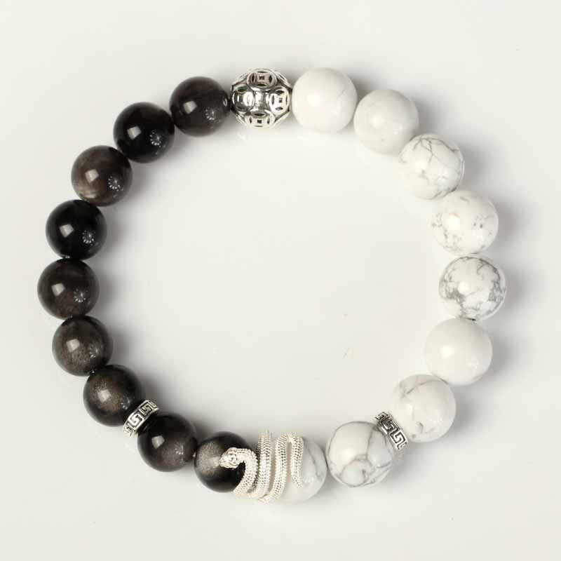 Serene Guardian Silver Sheen Obsidian Bracelet - Wisdom &amp; Flow - top view