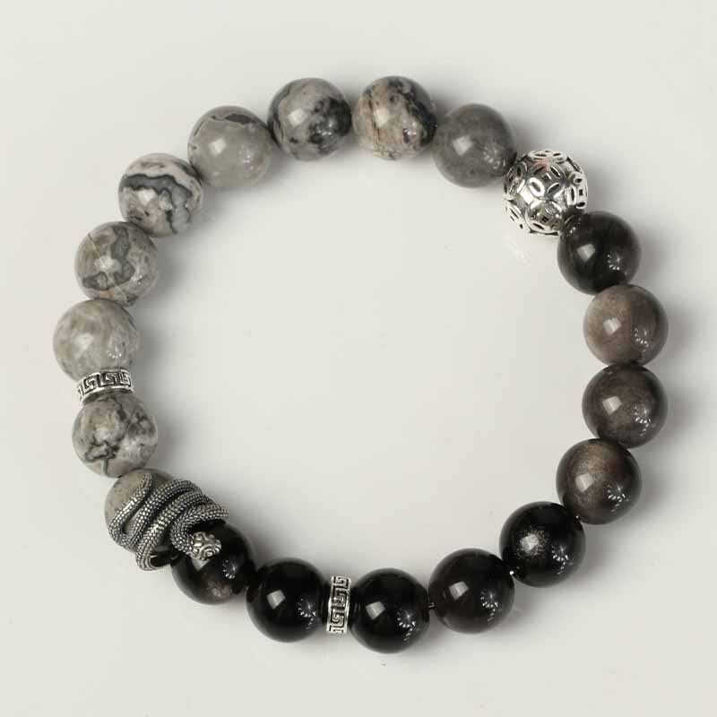 Serene Guardian Silver Sheen Obsidian Bracelet - Wisdom &amp; Flow - style A