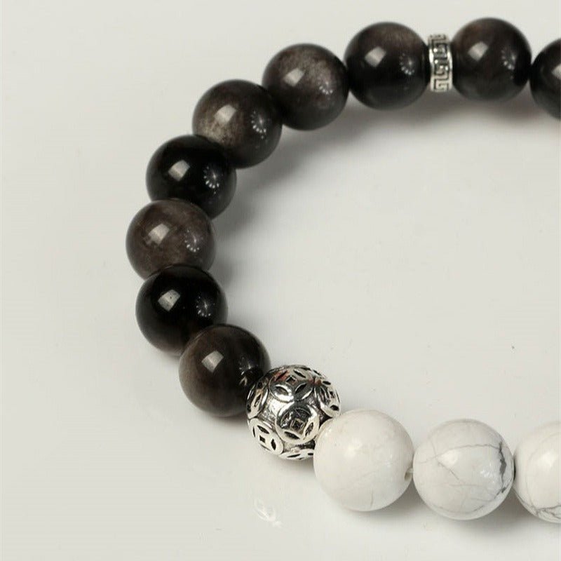 Serene Guardian Silver Sheen Obsidian Bracelet - Wisdom &amp; Flow - close-up shot of style b