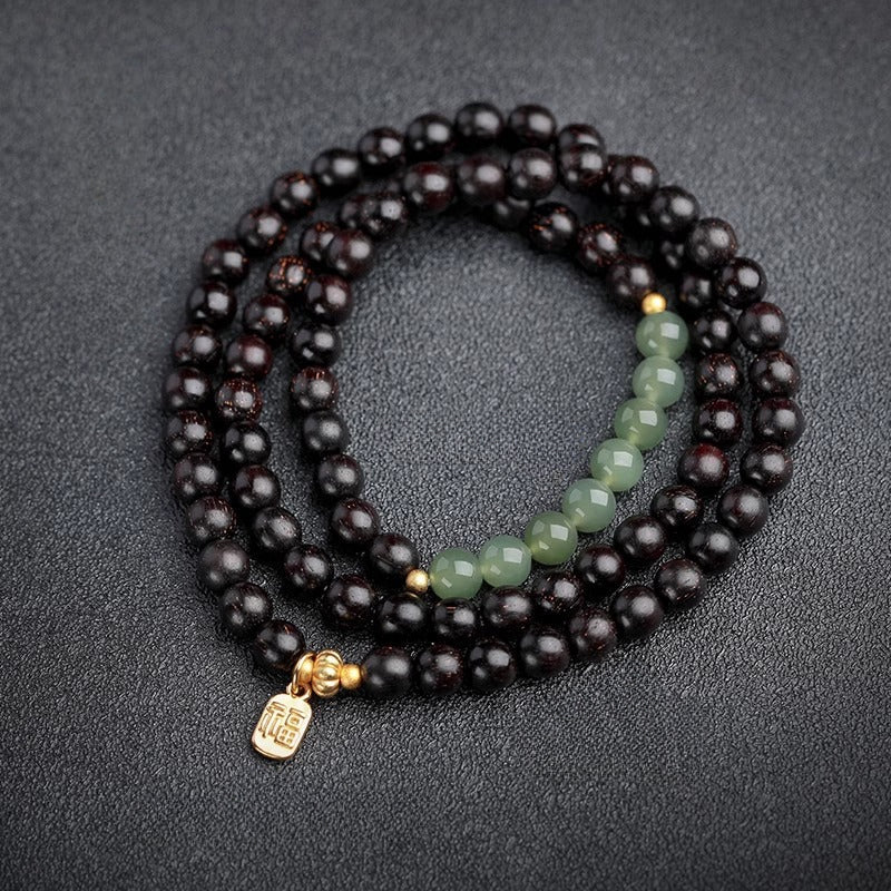 Serene Guardian Triple Wrap Sandalwood Bracelet - Good Fortune & Balance - top view shot