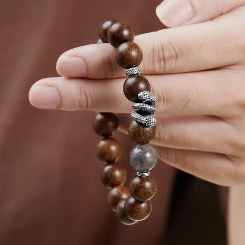 Serpentine Fortune Sandalwood Bracelet - Calm • Clarity • Harmony - on-hand shot