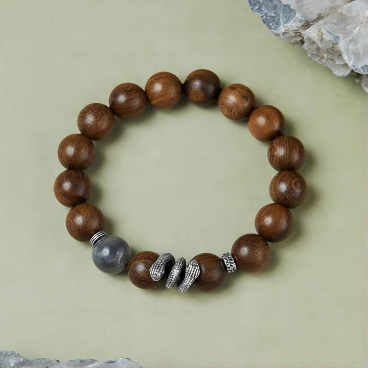 Serpentine Fortune Sandalwood Bracelet - Calm • Clarity • Harmony - top view shot
