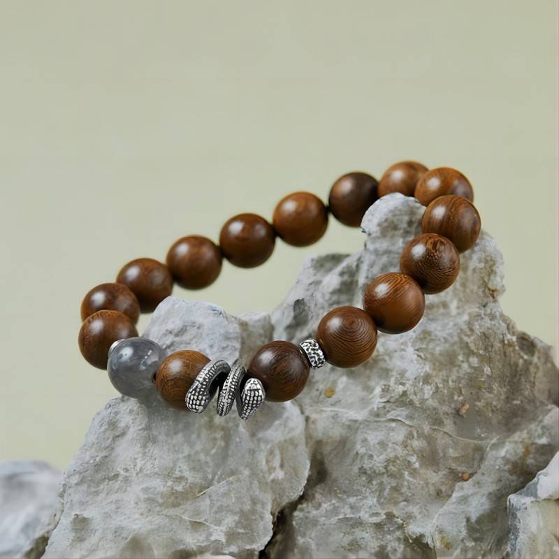 Serpentine Fortune Sandalwood Bracelet - Calm • Clarity • Harmony - prop-styled shot 2