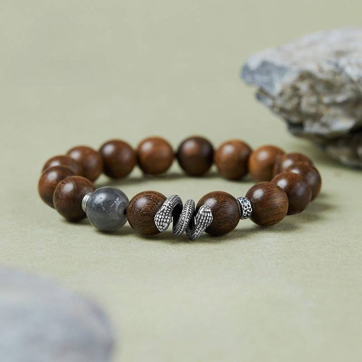 Serpentine Fortune Sandalwood Bracelet - Calm • Clarity • Harmony - front view staged shot
