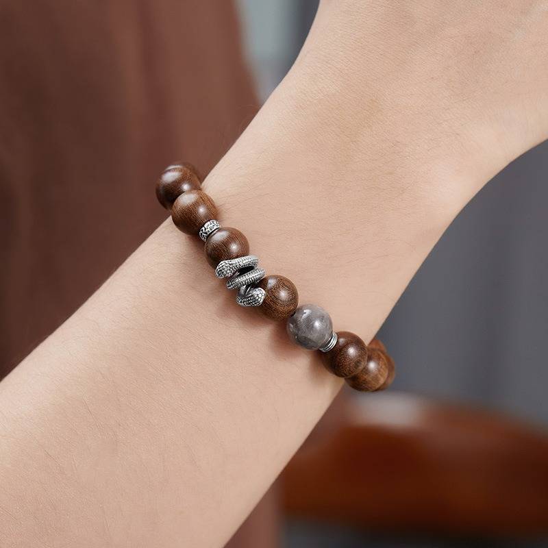 Serpentine Fortune Sandalwood Bracelet - Calm • Clarity • Harmony - on-wrist shot