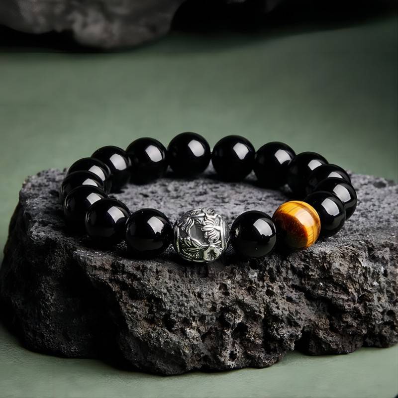 Shadow - Chaser Obsidian Bracelet - Protection • Wealth • Edge - front view staged shot