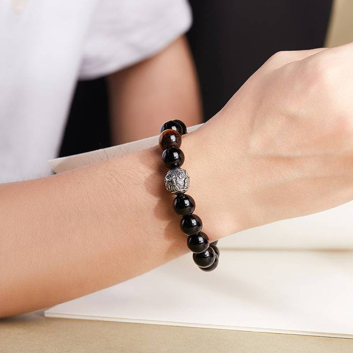 Shadow - Chaser Obsidian Bracelet - Protection • Wealth • Edge - on-wrist wearing display shot