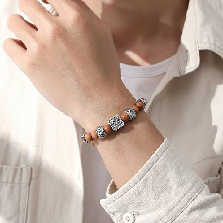 Sterling Sliver Tiger Head Bead Sandalwood Bracelet - Clarity • Protection • Elegance - on-wrist shot