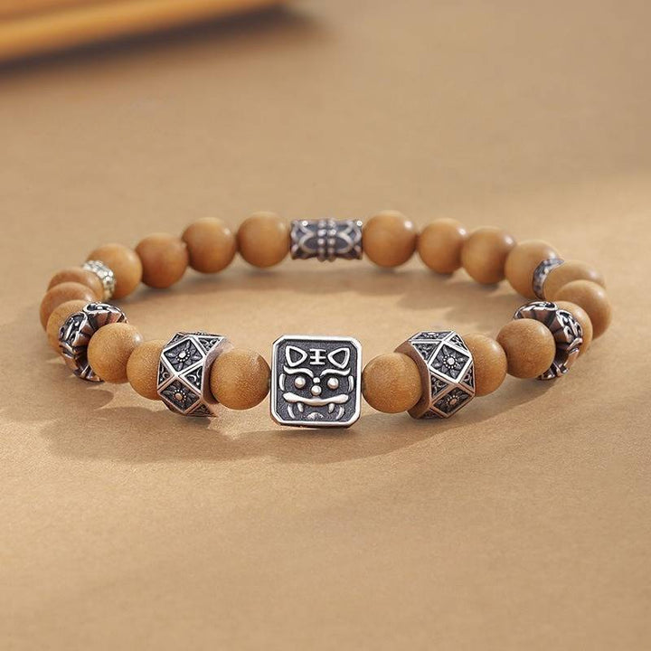 Sterling Sliver Tiger Head Bead Sandalwood Bracelet - Clarity • Protection • Elegance - staged shot