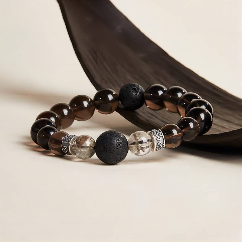 Titanium Soul Obsidian Bracelet - Grounding • Prosperity • Self - Mastery - Front view close-up staged shot