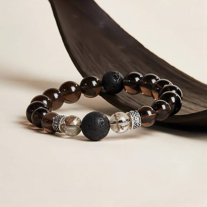 Titanium Soul Obsidian Bracelet - Grounding • Prosperity • Self - Mastery - Front view close-up staged shot