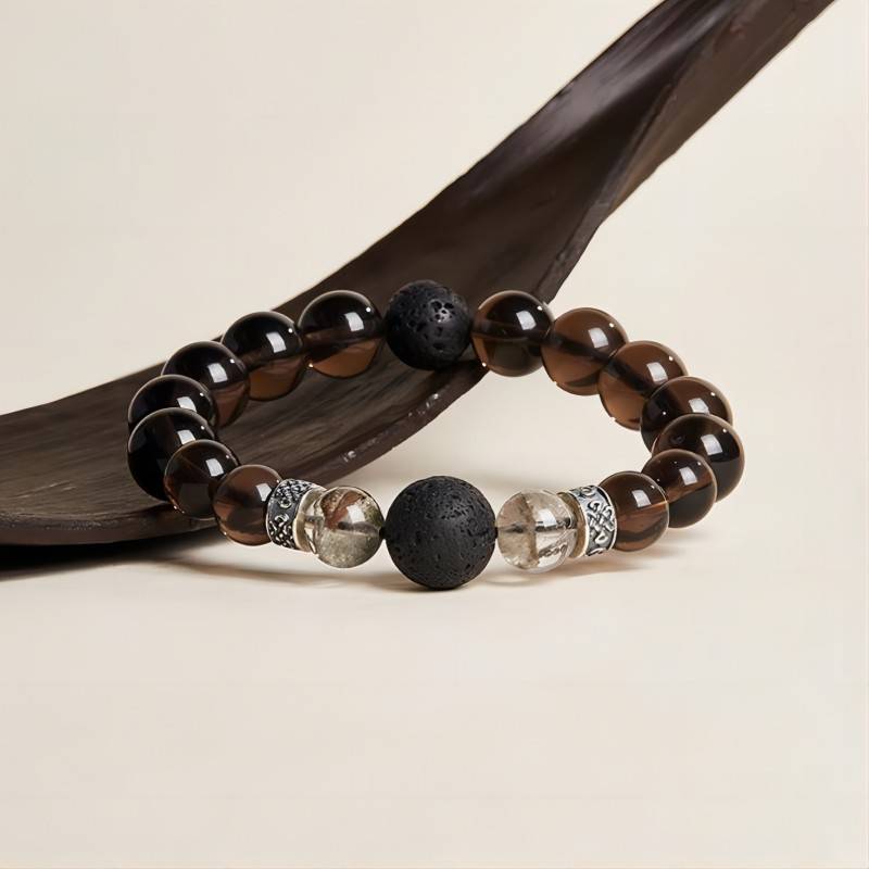 Titanium Soul Obsidian Bracelet - Grounding • Prosperity • Self - Mastery - Front view staged shot