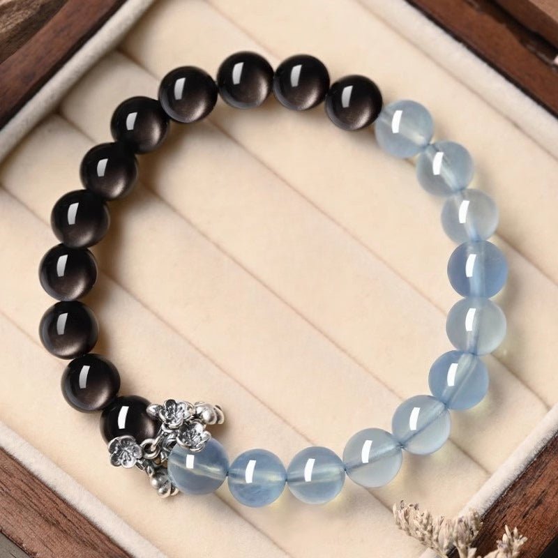 Tranquil Guardian Aquamarine & Obsidian Bracelet - Good Fortune & Serenity - Staged shot