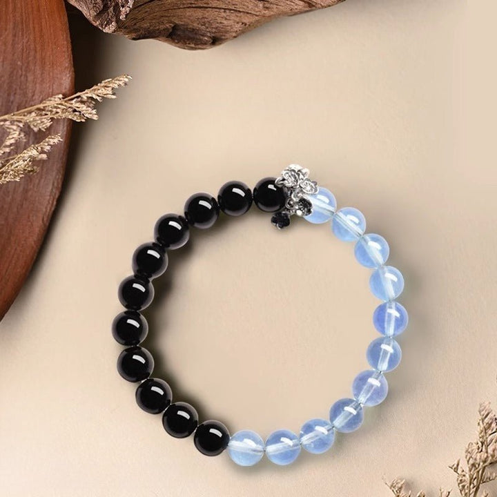 Tranquil Guardian Aquamarine &amp; Obsidian Bracelet - Good Fortune &amp; Serenity - Black Obsidian+Aquamarine(10mm)