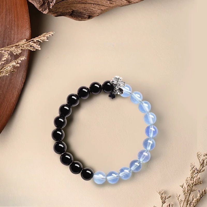 Tranquil Guardian Aquamarine &amp; Obsidian Bracelet - Good Fortune &amp; Serenity - Black Obsidian+Aquamarine(6mm)