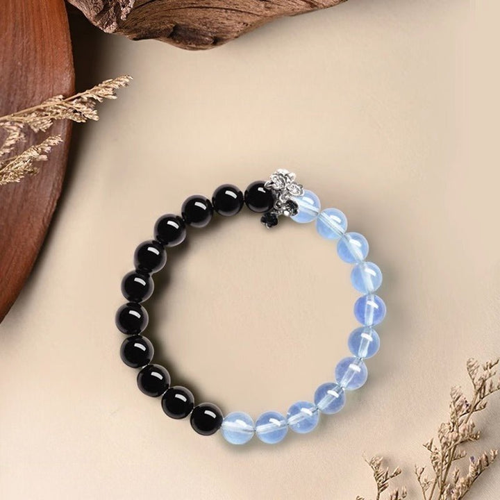 Tranquil Guardian Aquamarine &amp; Obsidian Bracelet - Good Fortune &amp; Serenity - Black Obsidian+Aquamarine(8mm)