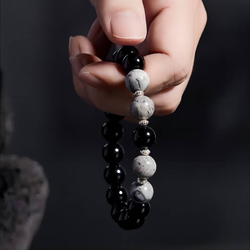 Urban Edge Obsidian Bracelet - Grounding &amp; Intuition - on-hand shot