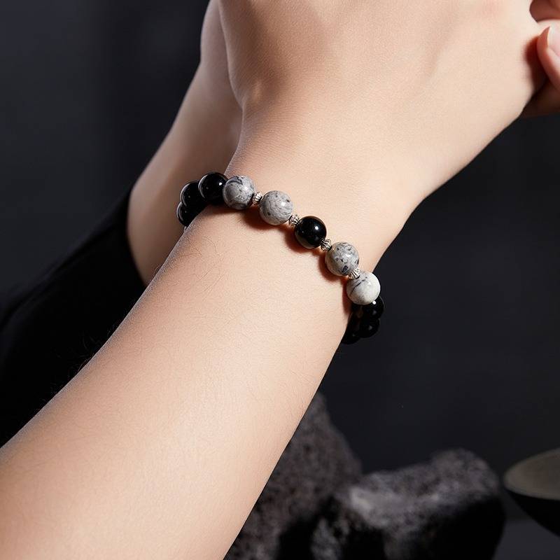 Urban Edge Obsidian Bracelet - Grounding &amp; Intuition - on-wrist wearing display shot