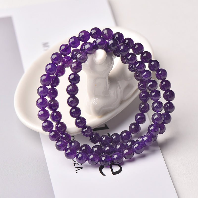 Uruguayan Amethyst Single - Strand Triple - Wrap Bracelet - Calm, Clarity &amp; Protection - top view