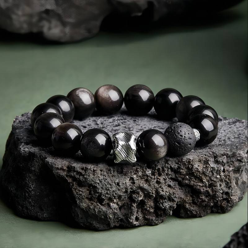 Warrior's Soul Obsidian & Silver Bracelet - Resilience • Focus • Transformation - Prop styling shot