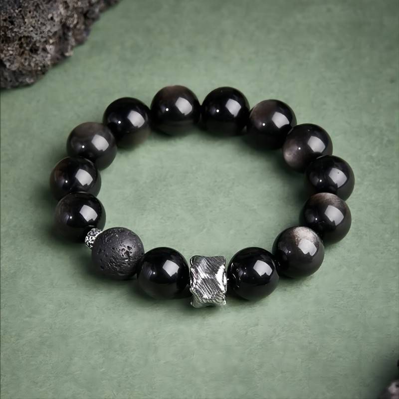 Warrior's Soul Obsidian & Silver Bracelet - Resilience • Focus • Transformation - Top view staged shot