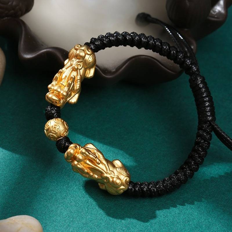 Wealth-Attracting Double Pi Yao Bracelet - Fortune &amp; Protection - prop styling of gold tone