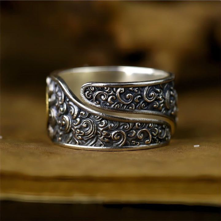 Wealth Attracting Pi Yao Charm Adjustable Ring - Good Fortune &amp; Safeguarding - a side view of  sterling silver ring