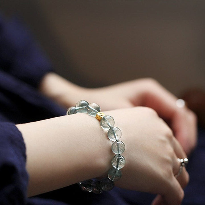 Wealth Attraction Green Phantom Quartz Bracelet With Gold - Plated Coin Charm - Prosperity &amp; Growth - On Wrist