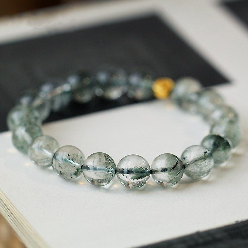 Wealth Attraction Green Phantom Quartz Bracelet With Gold - Plated Coin Charm - Prosperity &amp; Growth - Staged Shot1