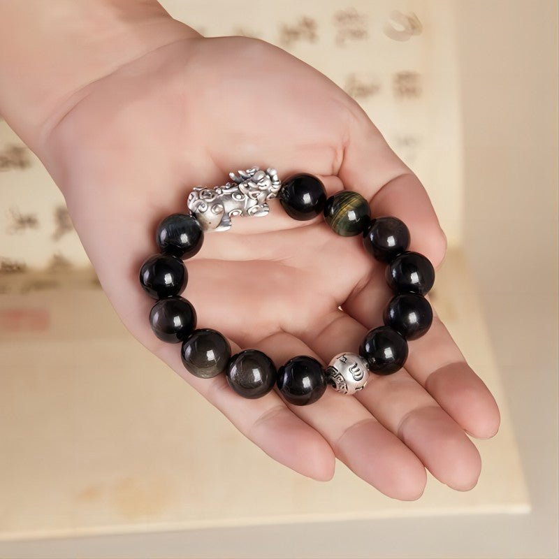 Wealth &amp; Clarity Pixiu &amp; Mantra Charm Bracelet - Grounding &amp; Protection - 