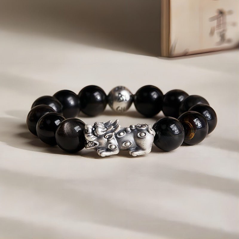Wealth & Clarity Pixiu & Mantra Charm Bracelet - Grounding & Protection - 