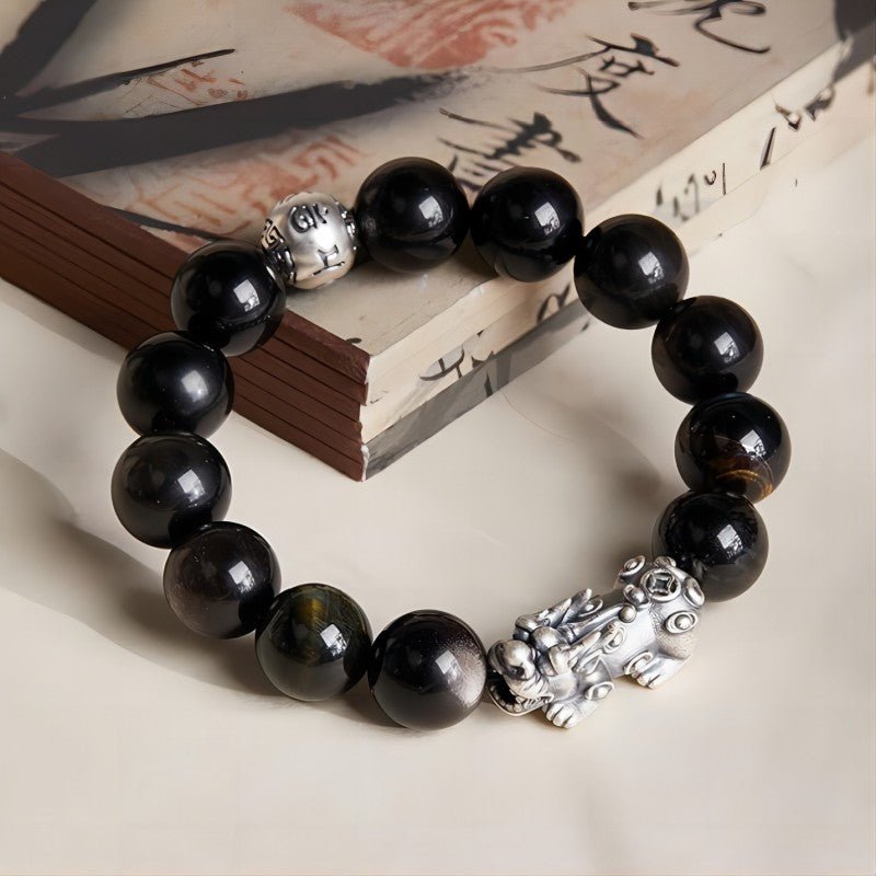 Wealth & Clarity Pixiu & Mantra Charm Bracelet - Grounding & Protection - 