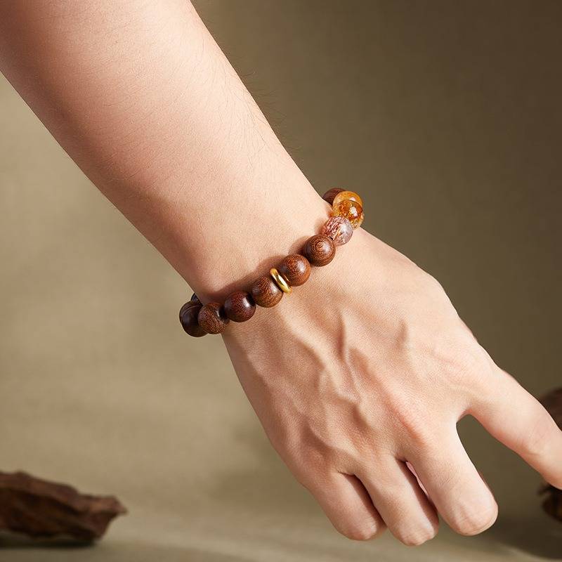 Wealth Flow &amp; Protection Sandalwood And Crystal Bracelet - Clarity • Grounding • Momentum - on-wrist shot