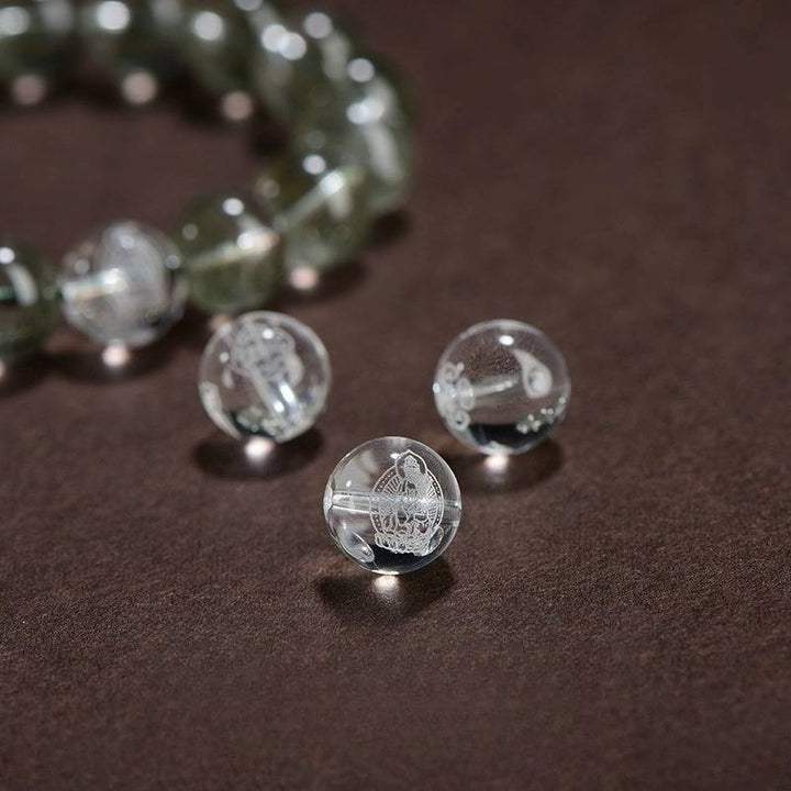 Wealth Guardian Chinese Zodiac Buddha Charm Bracelet - close-up shot for green phantom crystal master bead