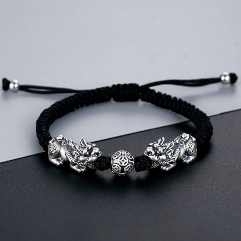 Wealth Guardian Double Sterling Sliver Pixiu Bracelet - Fortune • Prosperity • Abundance - staged shot