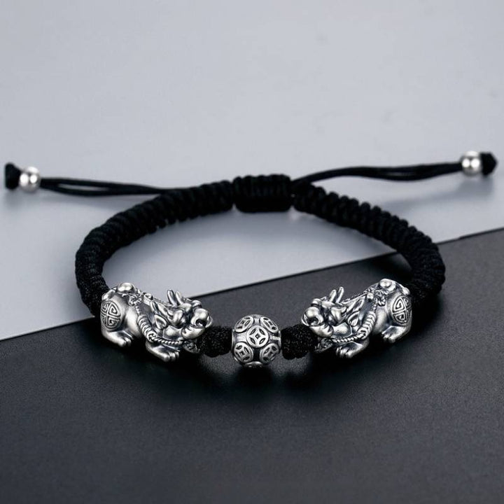Wealth Guardian Double Sterling Sliver Pixiu Bracelet - Fortune • Prosperity • Abundance - staged shot