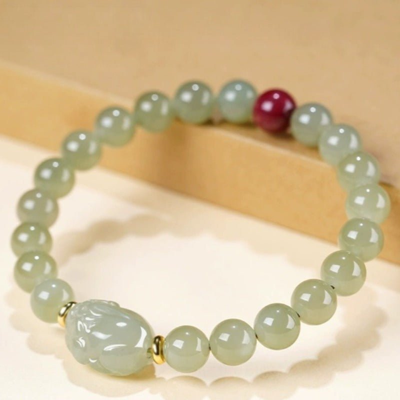 Wealth Guardian Jade Pi Yao Bracelet - Calm & Protection - front view shot