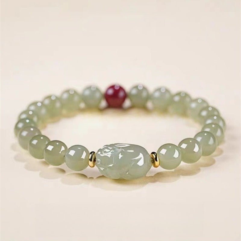 Wealth Guardian Jade Pi Yao Bracelet - Calm & Protection - close-up shot