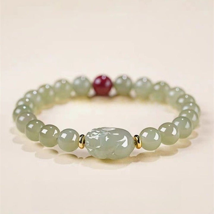 Wealth Guardian Jade Pi Yao Bracelet - Calm &amp; Protection - close-up shot