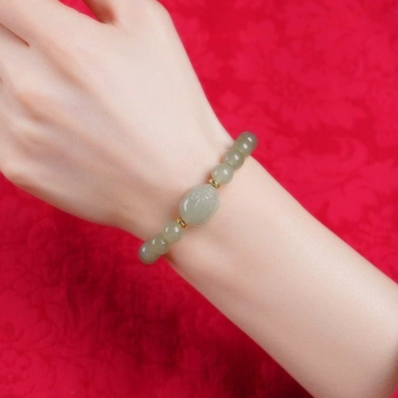 Wealth Guardian Jade Pi Yao Bracelet - Calm &amp; Protection - on-wrist shot